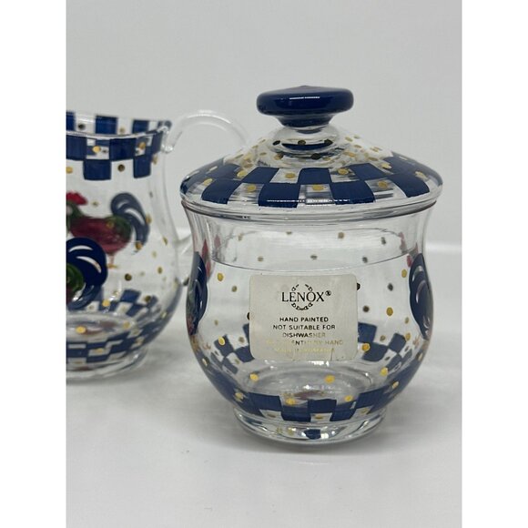 VTG Lenox Hand Painted Rooster Sugar & Creamer Set Farmhouse Kitchen 4.5" READ - Picture 5 of 7